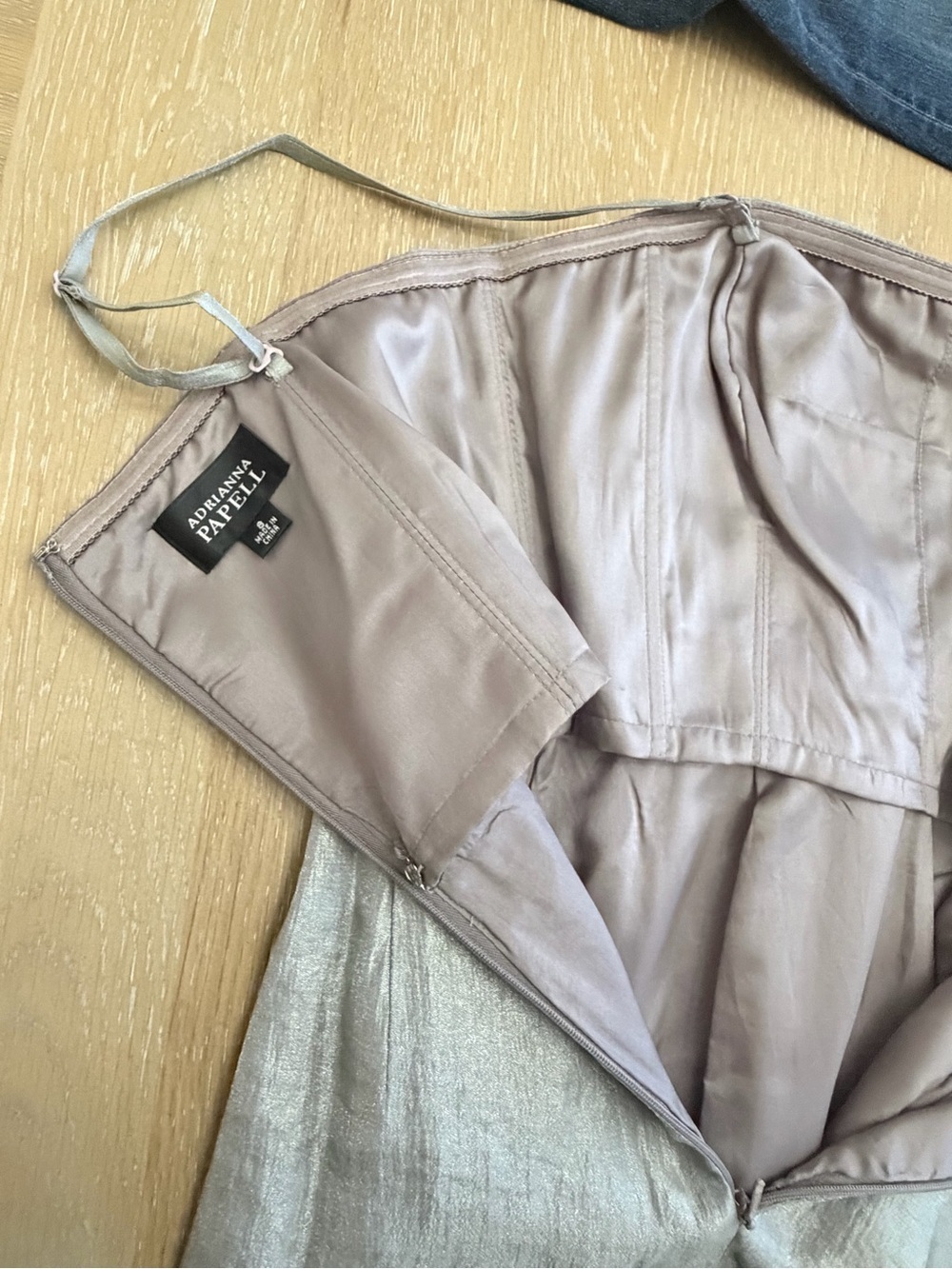Adrianna Papell Silver Midi Dress with Lilac Ruffle & Jeweled Waistband - Picture 13 of 13